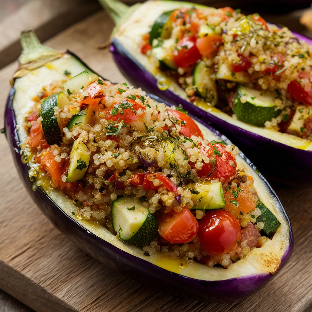 Berinjela Recheada com Quinoa e Vegetais