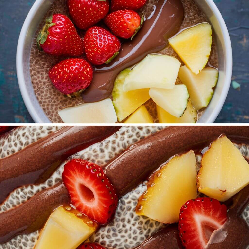 Chia Pudding de Chocotella e Frutas