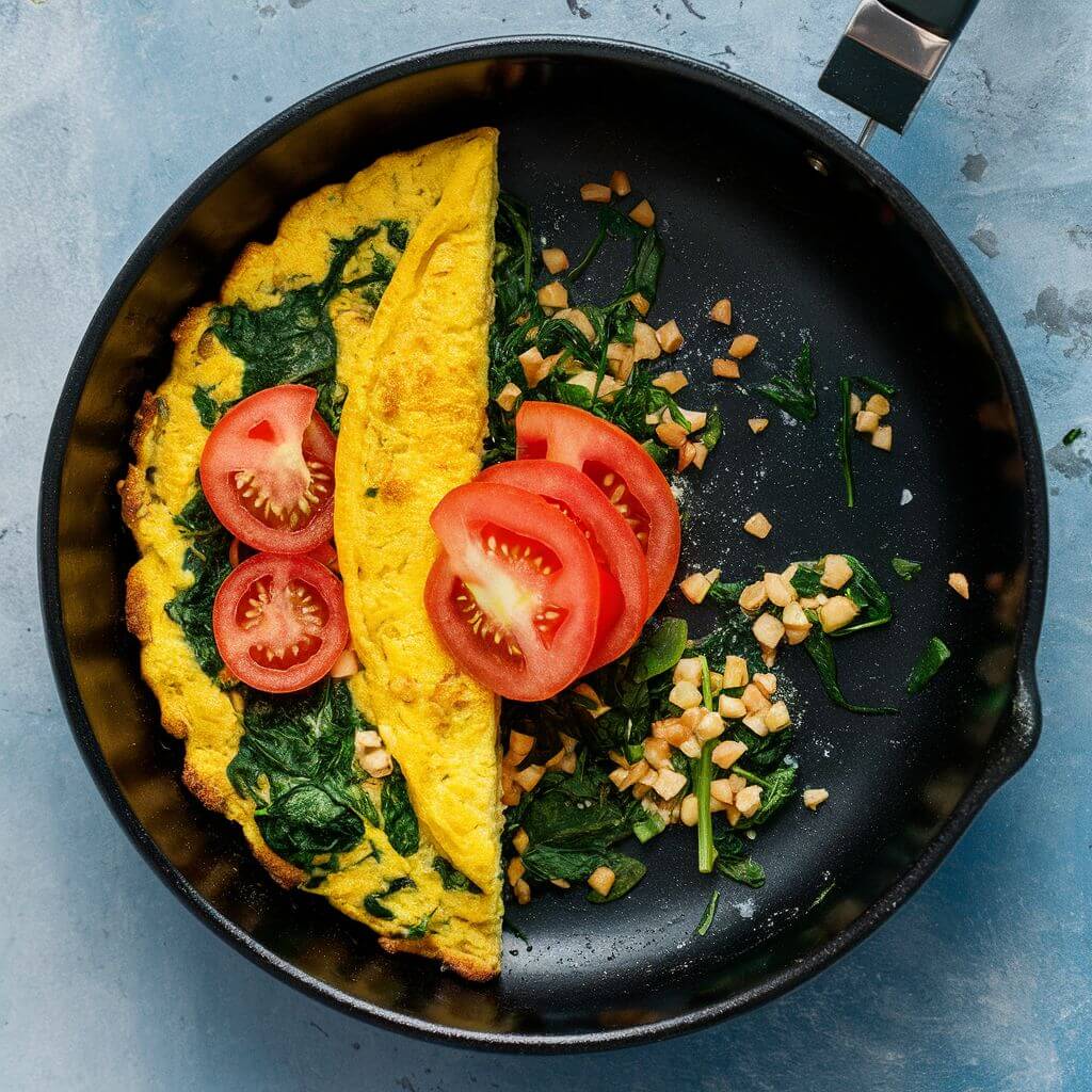 Omelete Vegano com Farinha de Grão de Bico e Espinafre