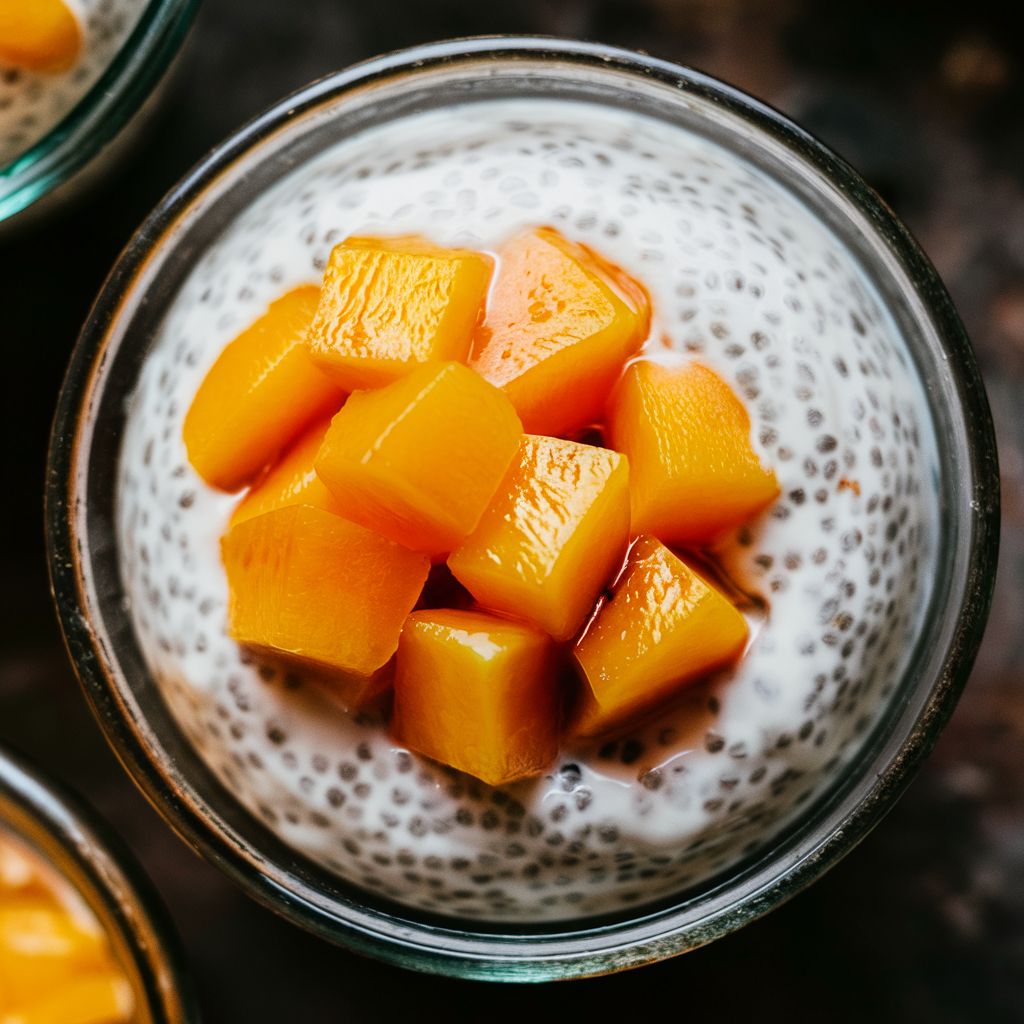 Pudim Vegano de Chia com Leite de Coco e Manga