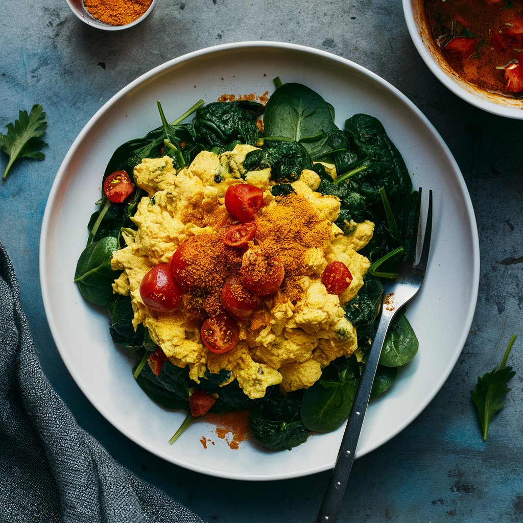 Tofu Mexido Detox com Espinafre e Tomate