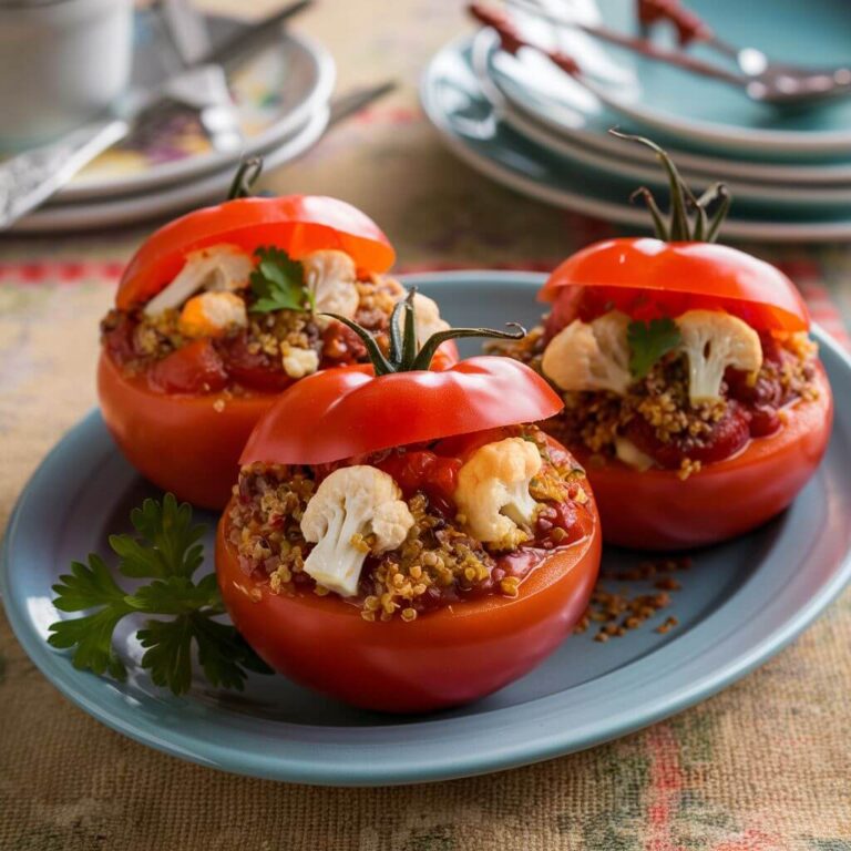 Tomates Recheados com Creme de Castanha, Couve-flor e Quinoa