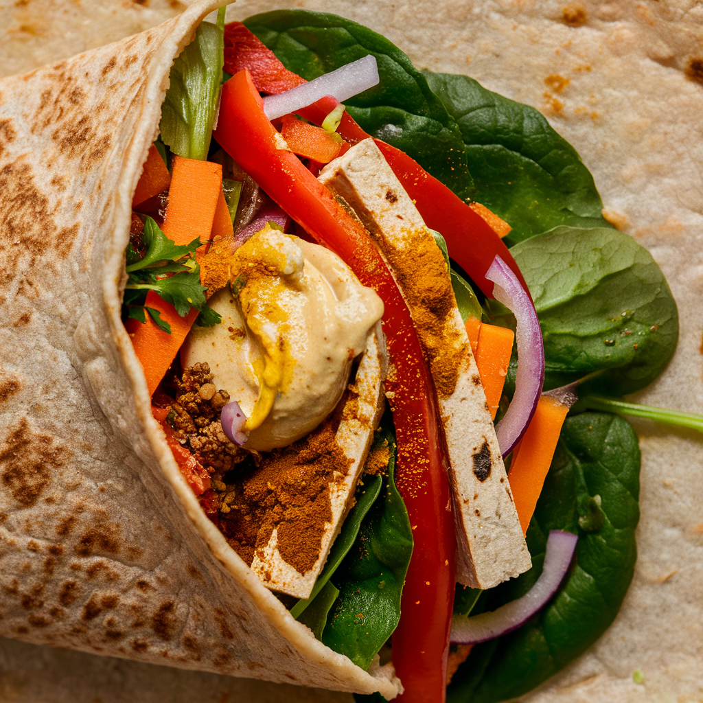 Wrap Fitness de Tofu e Vegetais ao Curry