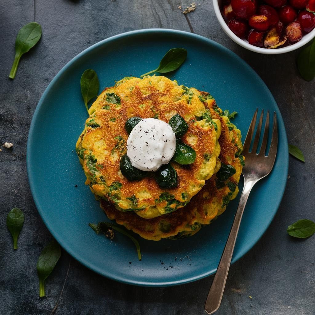 Panquecas Fitness de Grão-de-Bico e Espinafre Vegano