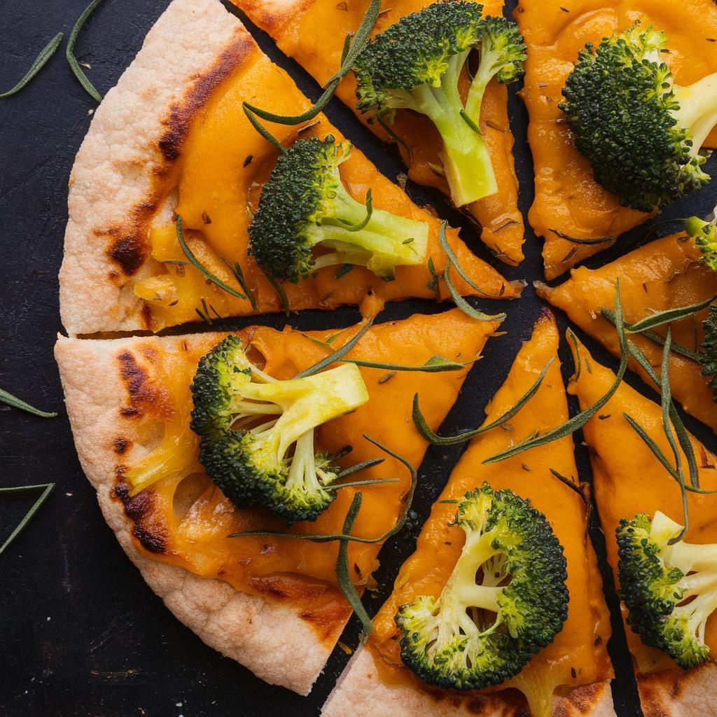 Pizza Fitness Vegana de Abóbora e Brócolis com Massa de Couve-flor