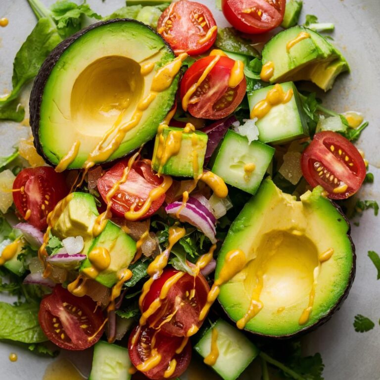 Salada de Abacate com Molho Cítrico Sem Glúten Vegano