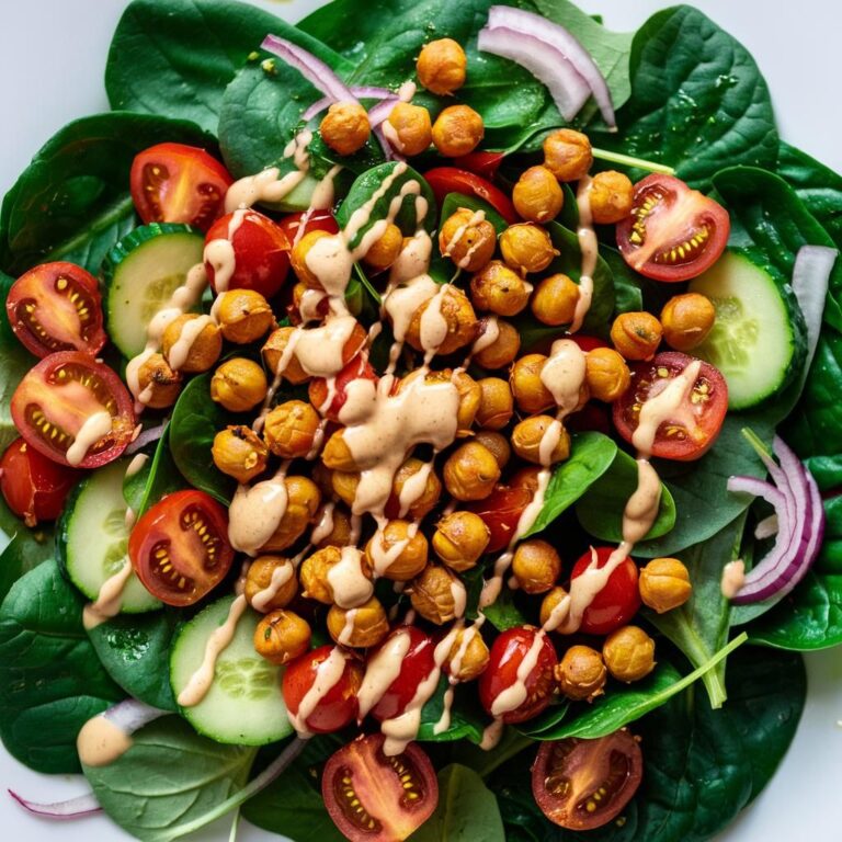 Salada de Grão-de-Bico Assado com Espinafre e Molho Tahine