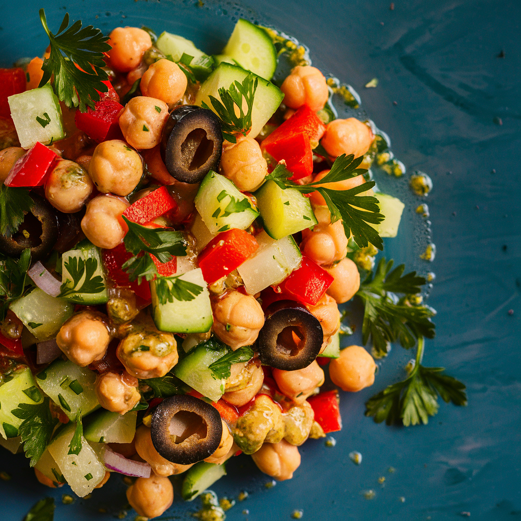 Salada de Grão-de-Bico com Vinagrete de Limão Fitness Vegana