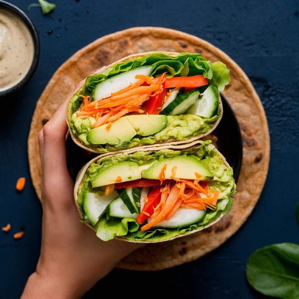 Wrap Fitness de Avocado com Vegetais Crus Vegano