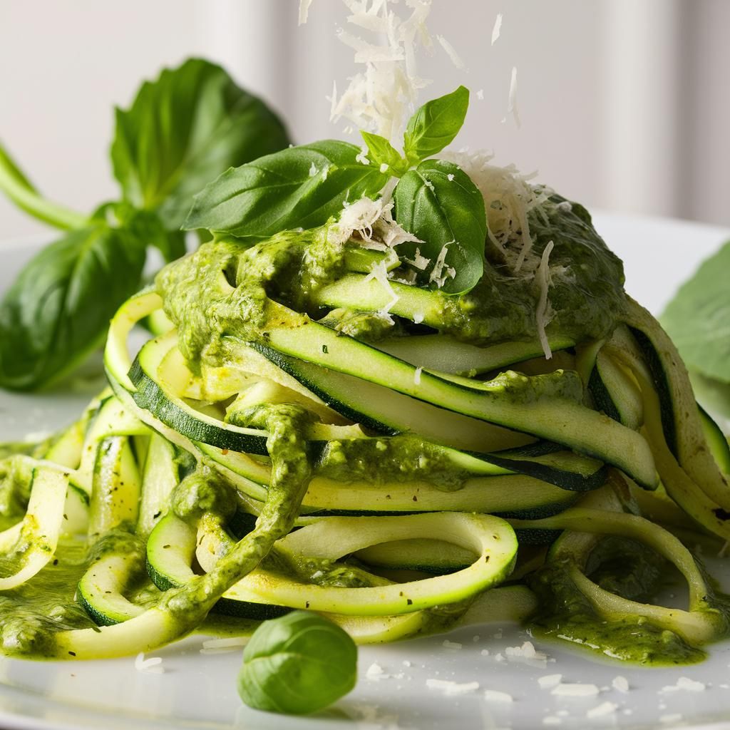 Zoodles com Molho Pesto de Manjericão Vegano Low Carb Fitness