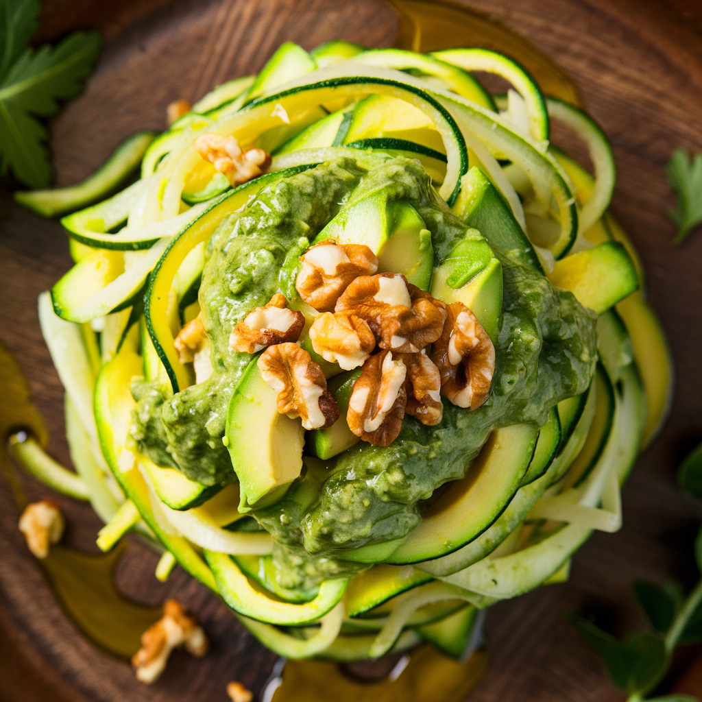 Zoodles com Molho de Abacate e Pesto Fitness Vegano