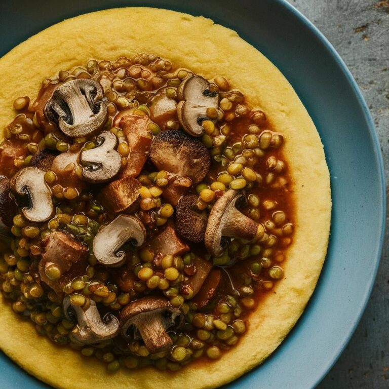 Polenta com Molho de Lentilha e Cogumelos