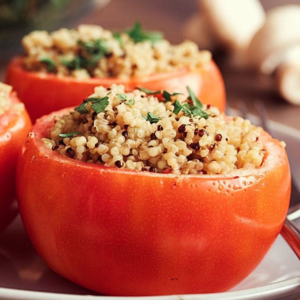 Tomates Recheados com Quinoa e Pesto de Girassol