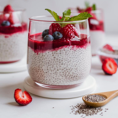 Pudim de Chia com Frutas Vermelhas Vegano Fitness