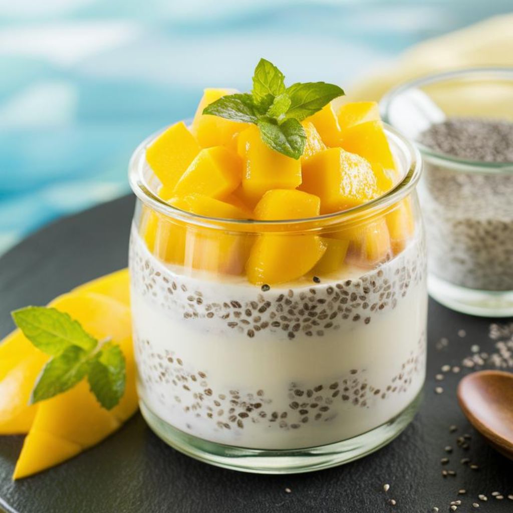 Pudim de Chia com Manga Vegano Fitness