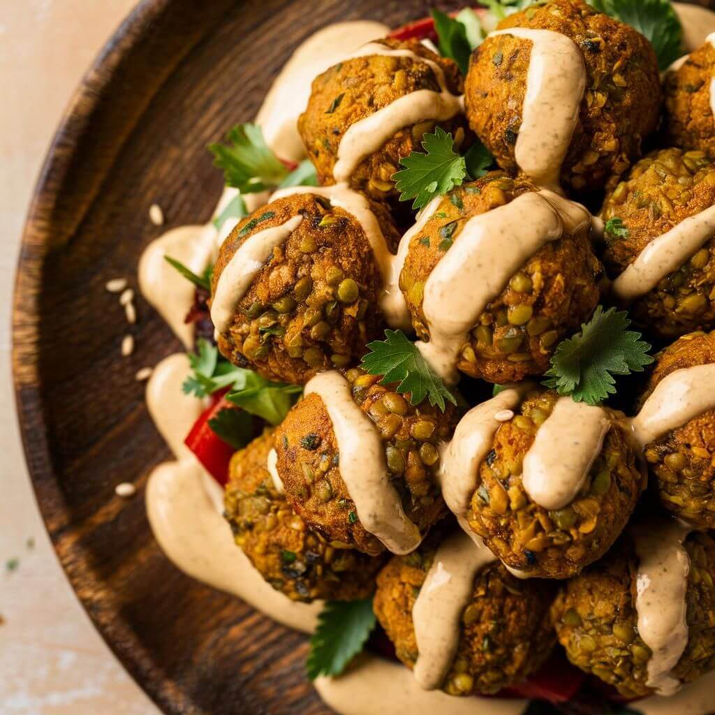 Bolinhos de Lentilha com Molho de Tahine Veganos e Sem Glúten