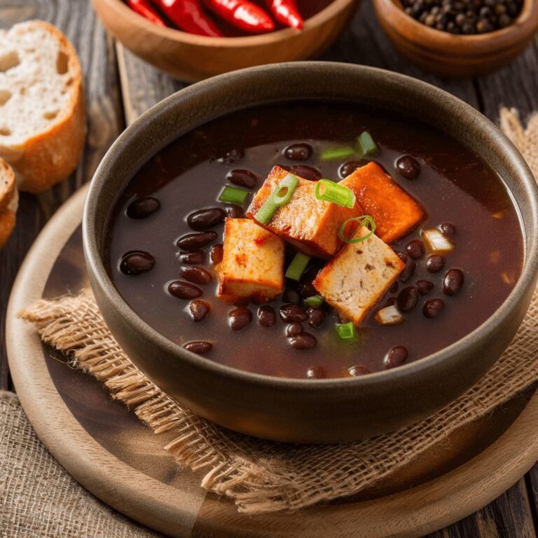 Caldo de Feijão Preto com Tofu Defumado Vegano Fitness