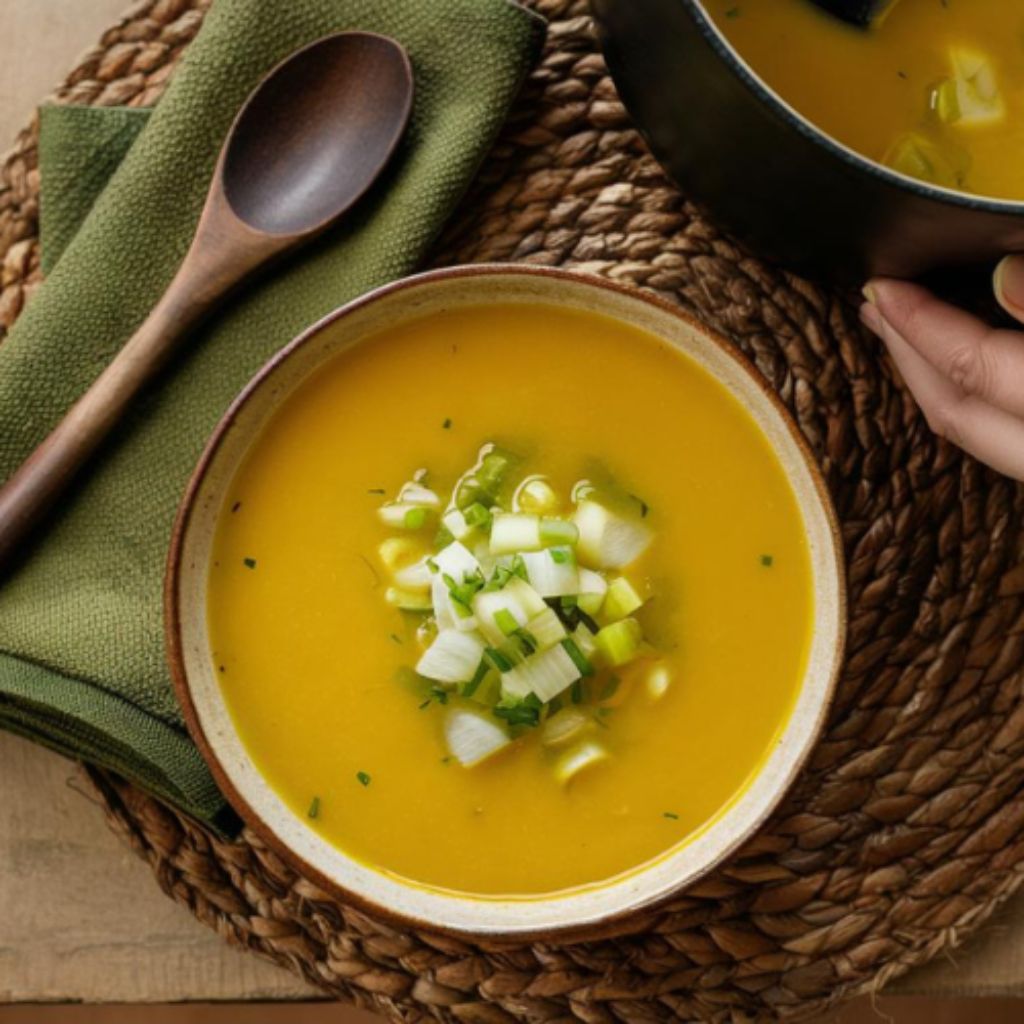 Caldo de Mandioquinha com Alho-poró Fitness