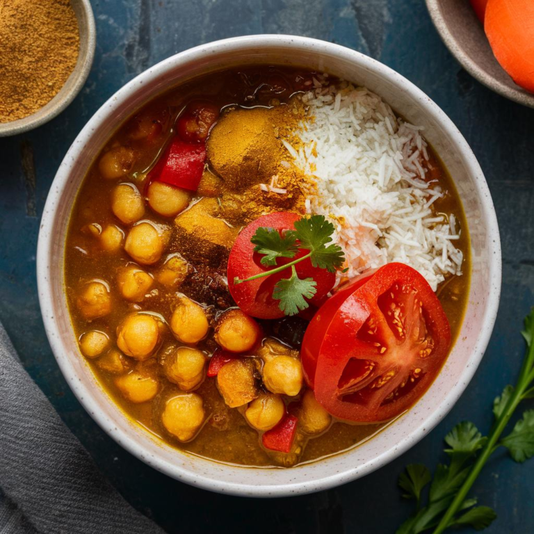 Curry de Grão-de-Bico com Leite de Coco Vegano e Sem Glúten