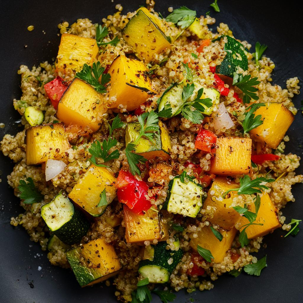 Salada Morna de Quinoa com Abóbora Vegana e Fitness