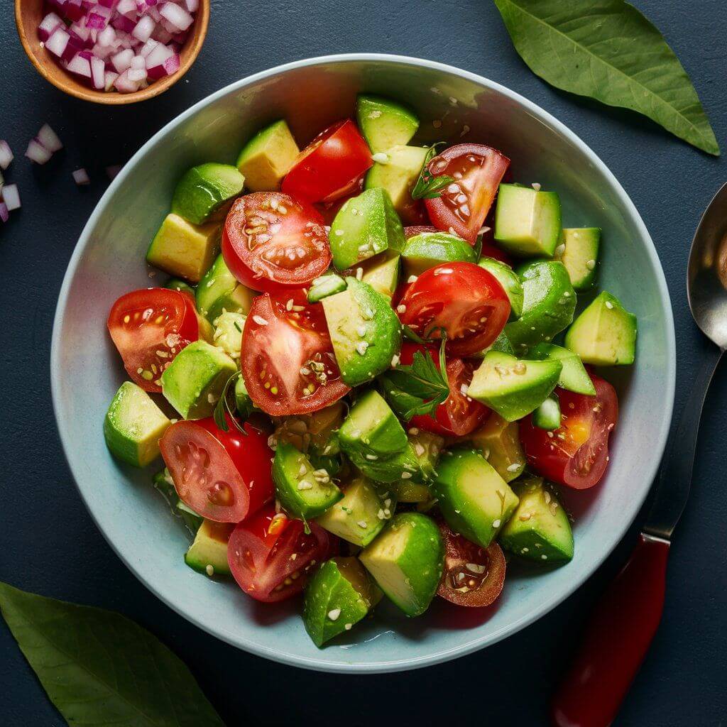 Salada de Abacate com Tomate e Pepino Vegana e Low Carb