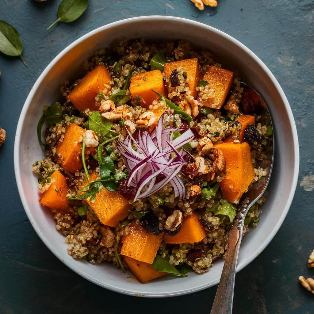 Salada de Abóbora Assada com Quinoa Vegana e Sem Glúten