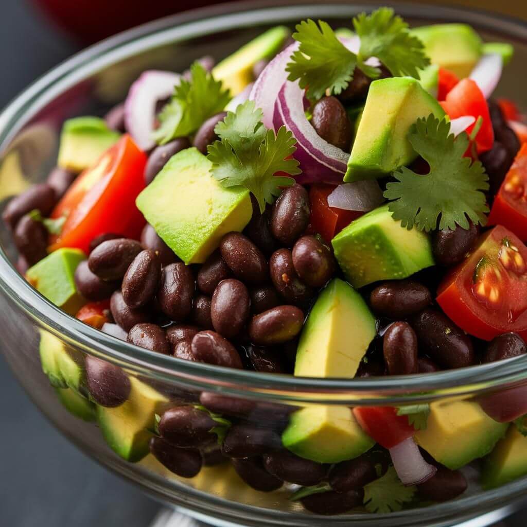 Salada de Feijão Preto com Abacate Vegana e Sem Glúten