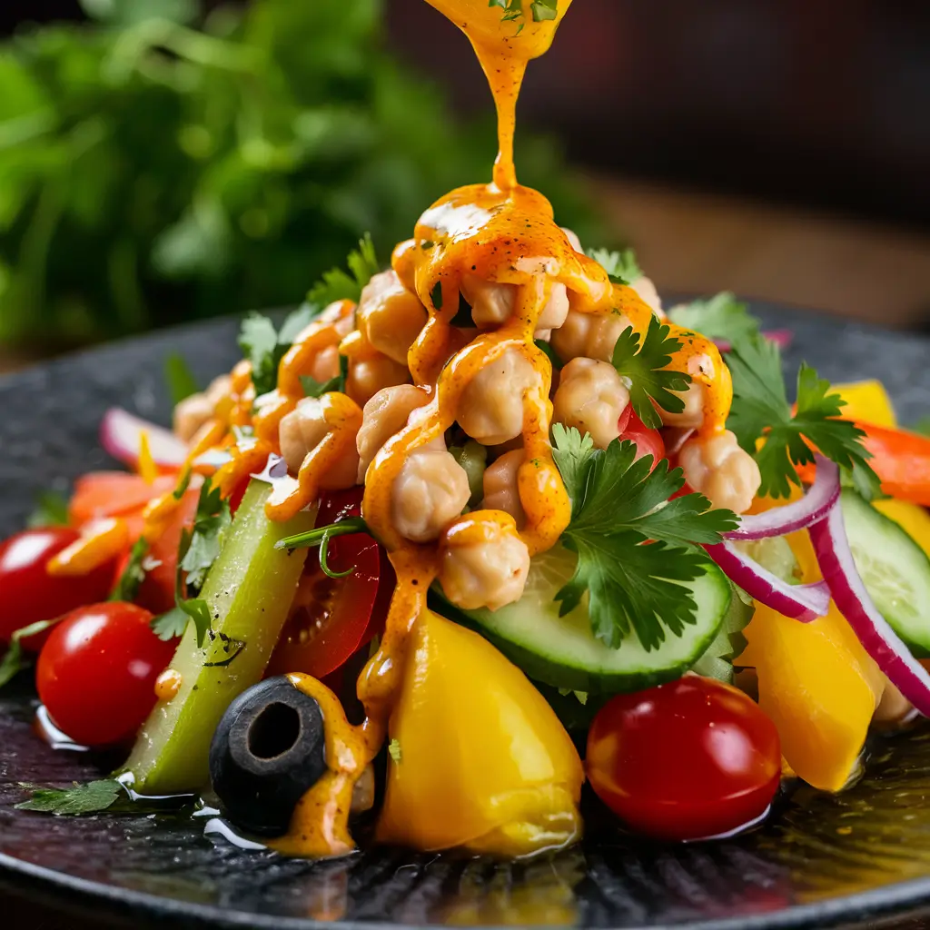 Salada de Grão-de-Bico com Molho de Maracujá Vegana