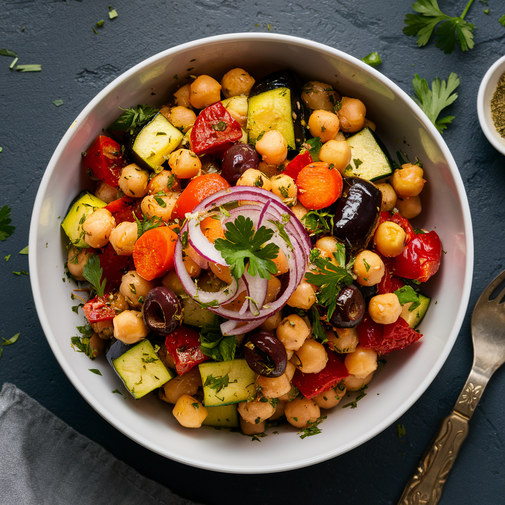 Salada de Grão-de-bico com Legumes Assados Vegana e Sem Glúten