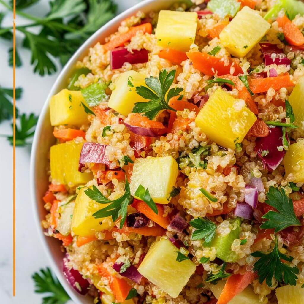 Salada de Quinoa com Abacaxi Vegana e Sem Glúten