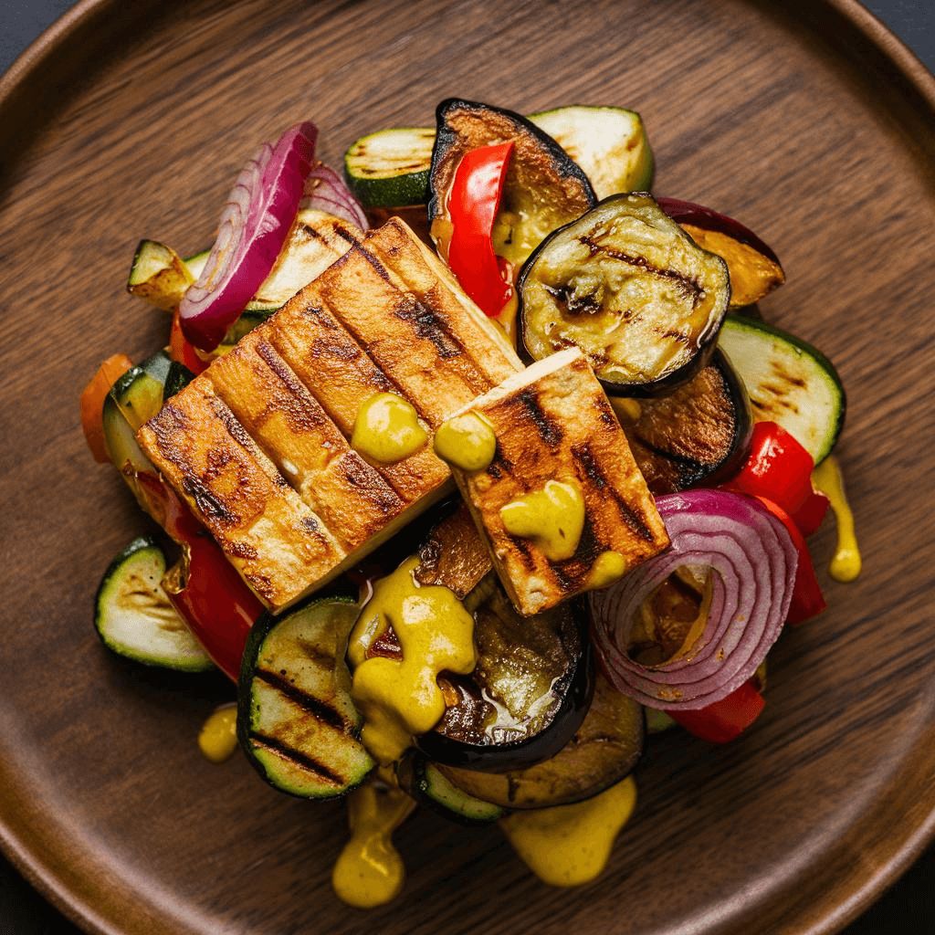 Tofu Grelhado com Legumes ao Molho de Mostarda Vegano e Fitness