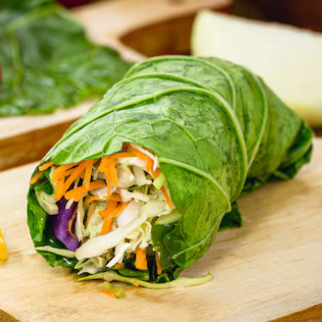 Wrap de Alface com Homus e Vegetais Vegano e Sem Glúten