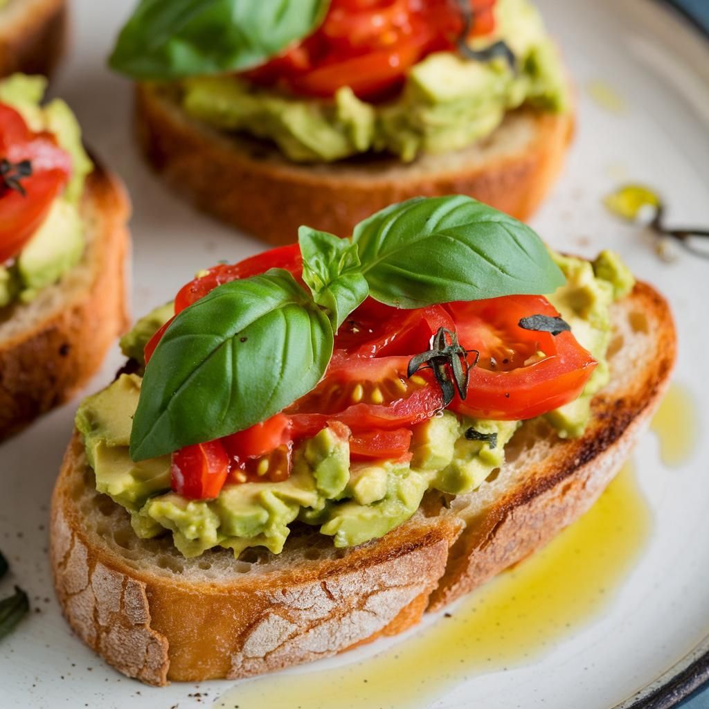 Bruschetta de Abacate com Tomate e Manjericão Vegana