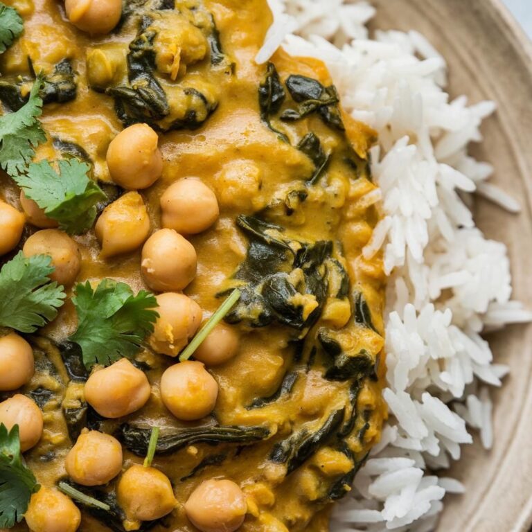 Curry de Grão-de-Bico com Espinafre e Leite de Coco Vegano