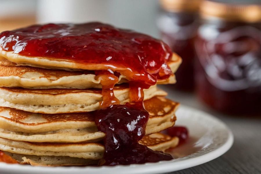 Panquecas de Amaranto com Calda de Frutas Vermelhas Veganas e Sem Glúten