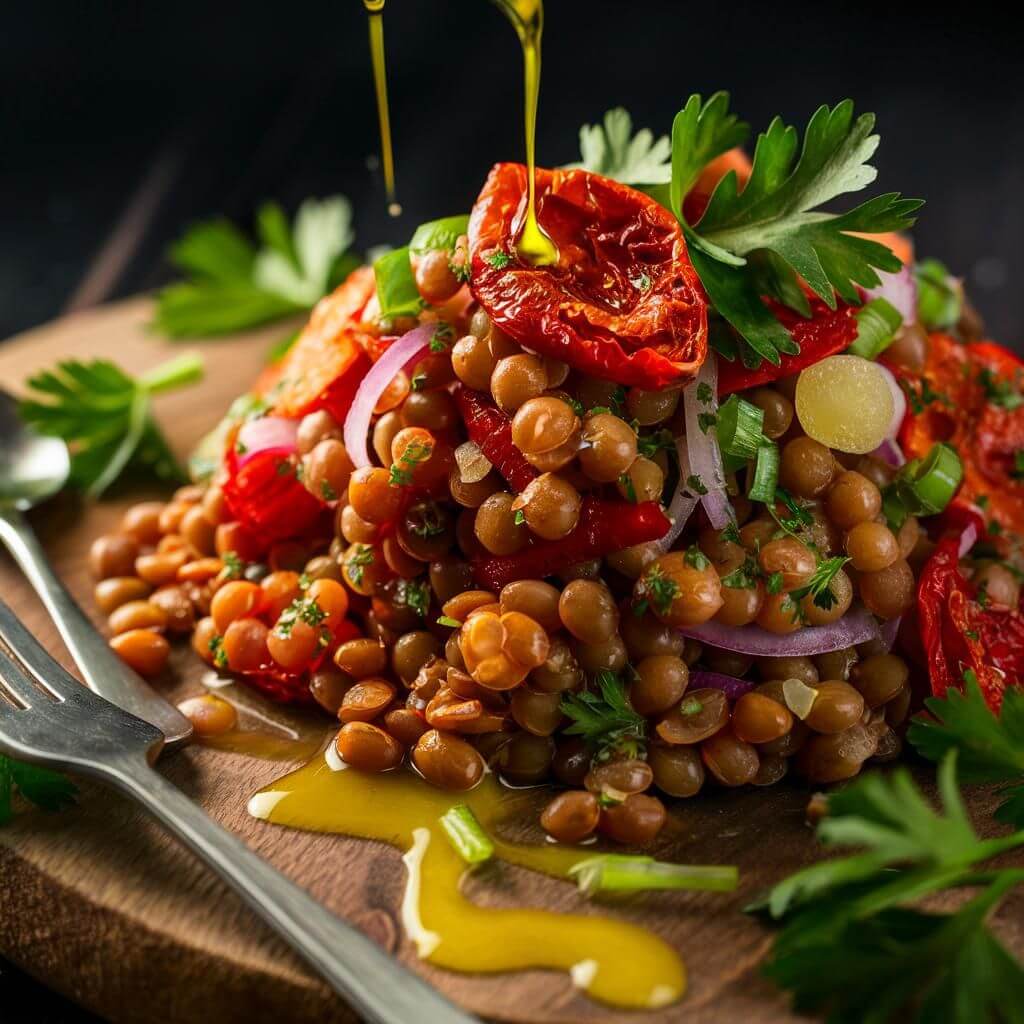 Salada de Lentilha com Tomate Seco Vegana e Fit