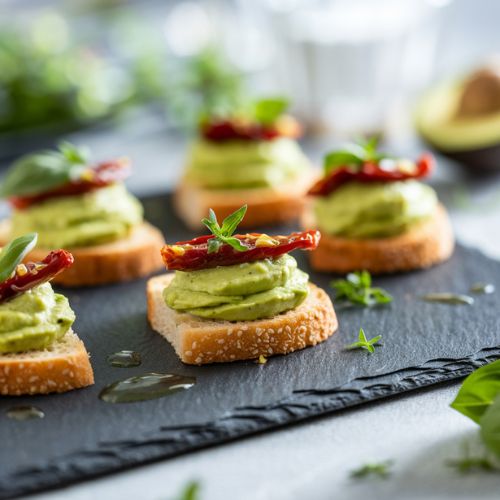 Canapés Veganos com Creme de Abacate e Tomate Seco