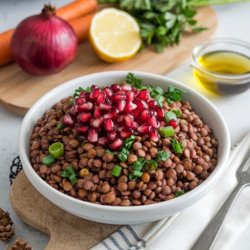 Salada Natalina Vegana de Lentilhas com Romã